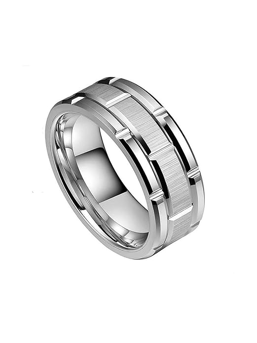 Men’s Brushed Silver Tungsten Carbide Ring | 925 Sterling Silver Boaz Band Ring | Size Adjustable | Gift for Men & Boys