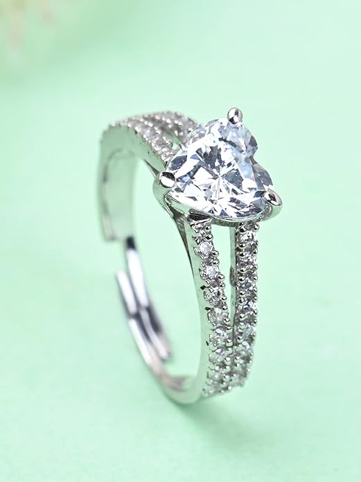 925 Sterling Silver Solitaire Finger Ring with Adjustable Band | Cubic Zirconia