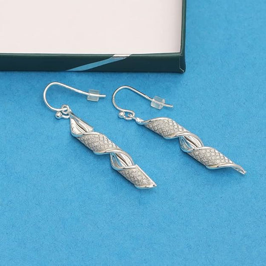 925 Sterling Silver BIS Hallmarked Jewelry Linear Drop Dangle Earrings | Silver Spiral Crystal Drop Earrings