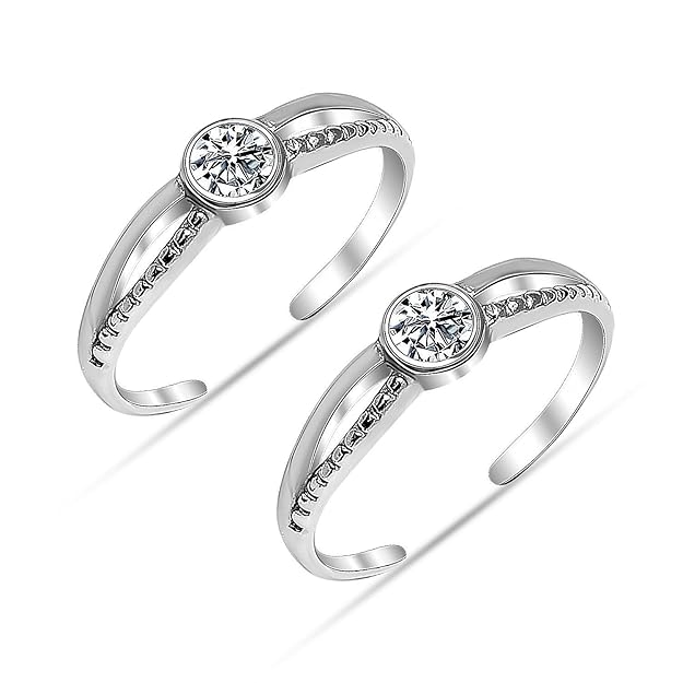 925 Sterling Silver CZ Toe Ring for Women | BIS Hallmarked Traditional Classic Cubic Zirconia Toe Rings | Elegant and Comfortable Toering Jewelry Gift