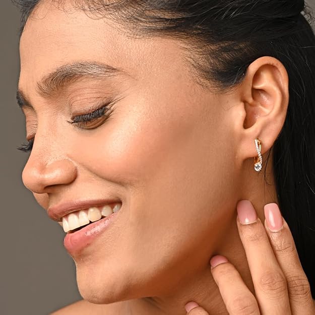 925 Sterling Silver Twisted Hoop Bali Earrings | Gold Rhodium Plated, Swiss Zirconia | Gift for Women & Girls