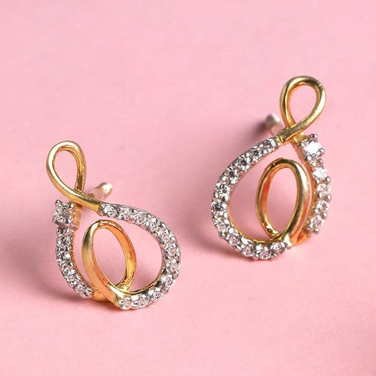 925 Sterling Silver Flavia Earrings with Screw Back | Gold Rhodium Plated, Swiss Zirconia