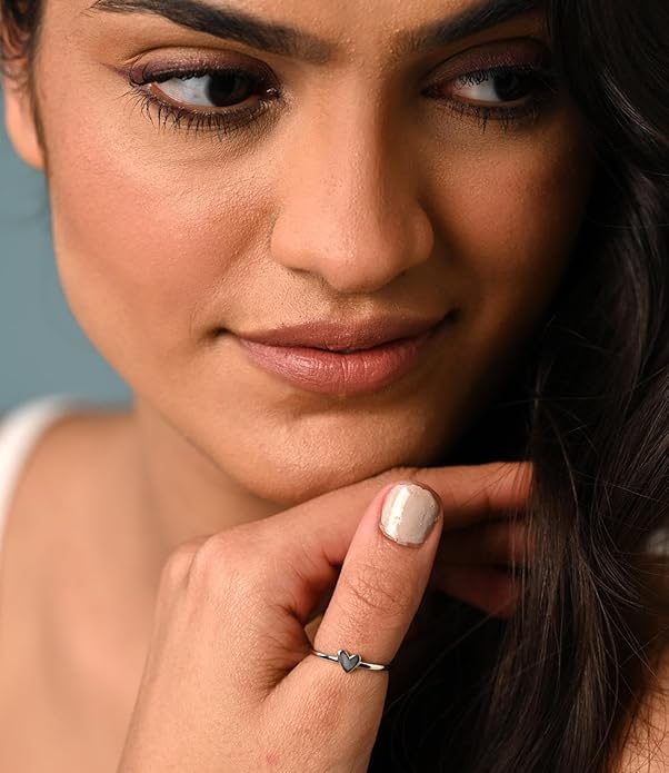 925 Sterling Silver Minimal Heart Finger Ring | Size Adjustable