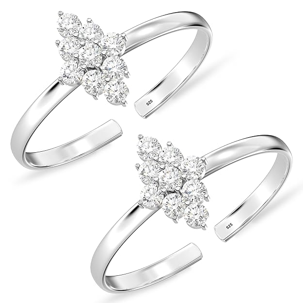 925 Sterling Silver CZ Toe Rings for Women | BIS Hallmarked Cubic Zirconia Classic Fancy Toe Ring