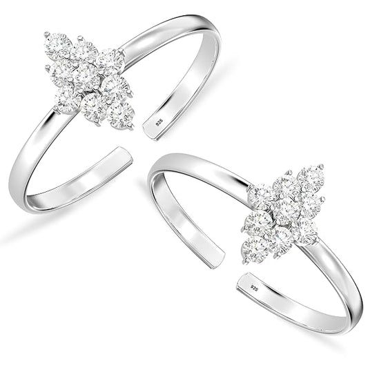 925 Sterling Silver CZ Toe Rings for Women | BIS Hallmarked Cubic Zirconia Classic Fancy Toe Ring