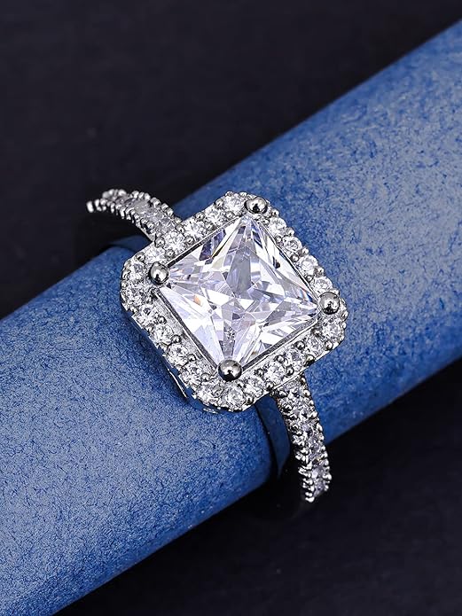 925 Sterling Silver Cubic Zirconia Finger Ring For Women And Girls