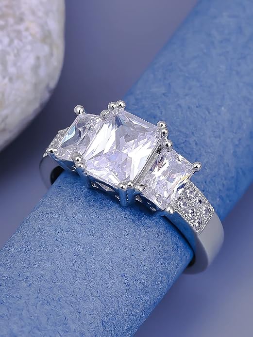 925 Sterling Silver Cubic Zirconia Finger Ring For Women And Girls | with Authenticity Certificate, 925 Stamp