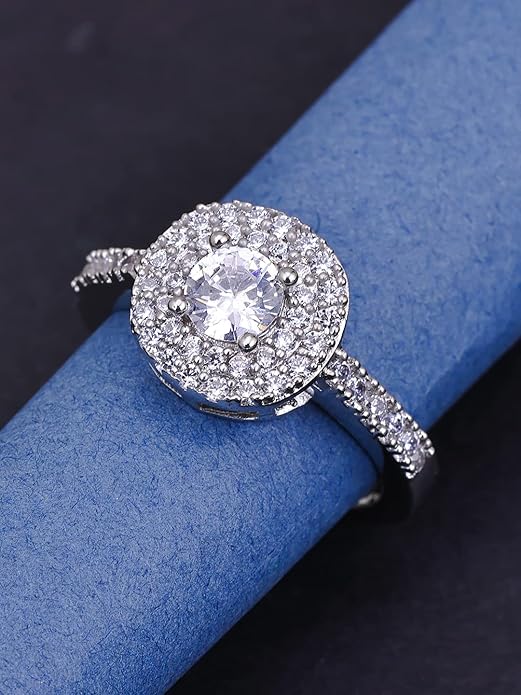 925 Sterling Silver Cubic Zirconia Finger Ring For Women And Girls