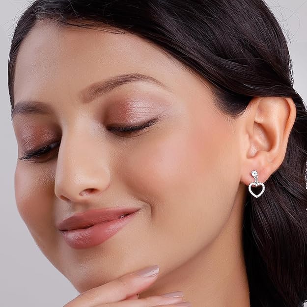 925 Silver Small Heart Drop Earrings Danglers studs | Gifts for Women & Girls