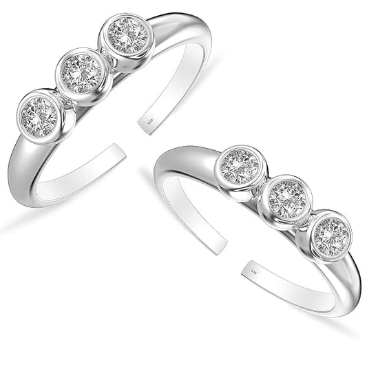 925 Sterling Silver CZ Toe Rings for Women | BIS Hallmarked Cubic Zirconia Classic Fancy Toe Ring