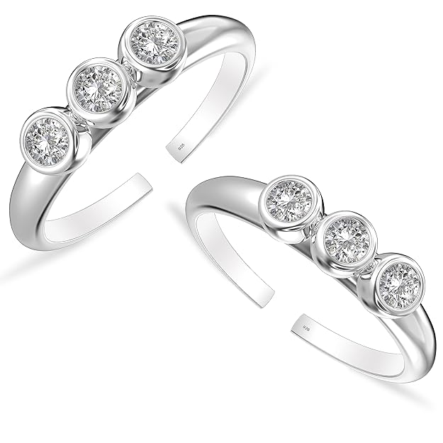 925 Sterling Silver CZ Toe Rings for Women | BIS Hallmarked Cubic Zirconia Classic Fancy Toe Ring