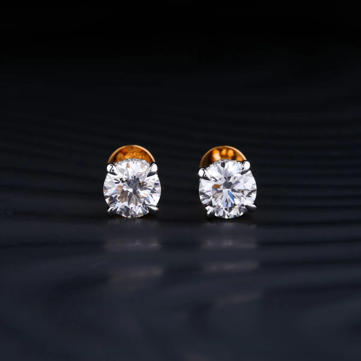 Round Diamond Stud Earrings | Gold-Plated Round Solitaire Stud Earrings | Gifts for Women and Girls