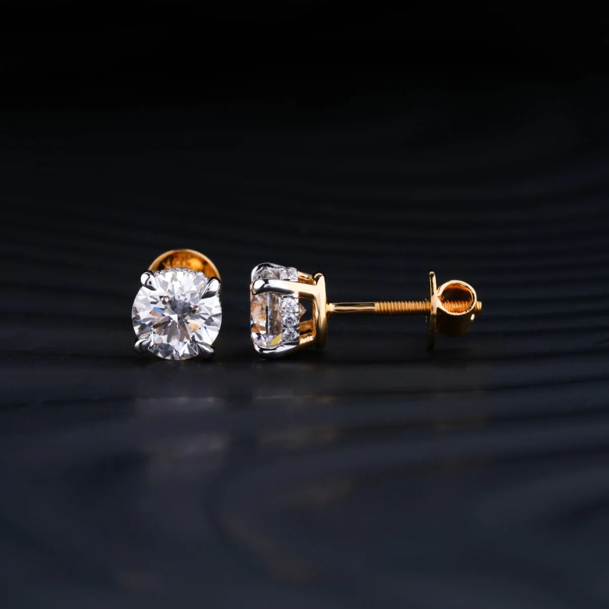 Round Diamond Stud Earrings | Gold-Plated Round Solitaire Stud Earrings | Gifts for Women and Girls