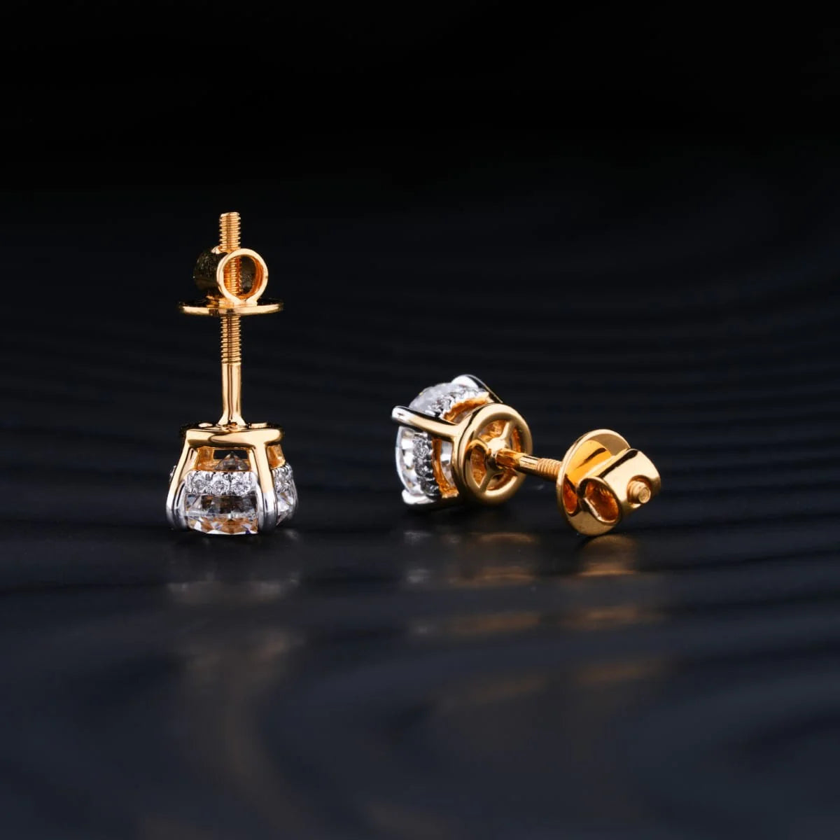 Round Diamond Stud Earrings | Gold-Plated Round Solitaire Stud Earrings | Gifts for Women and Girls