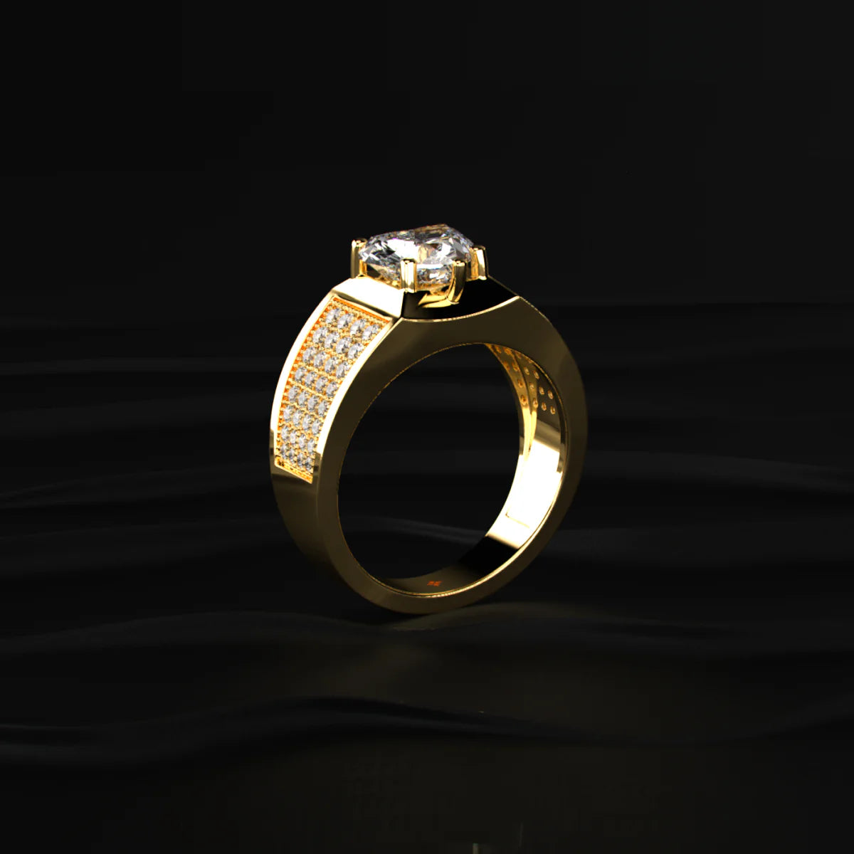 Heart Shape Solitaire With Grain Setting Ring For Male | Gold Heart-Shaped Statement Ring