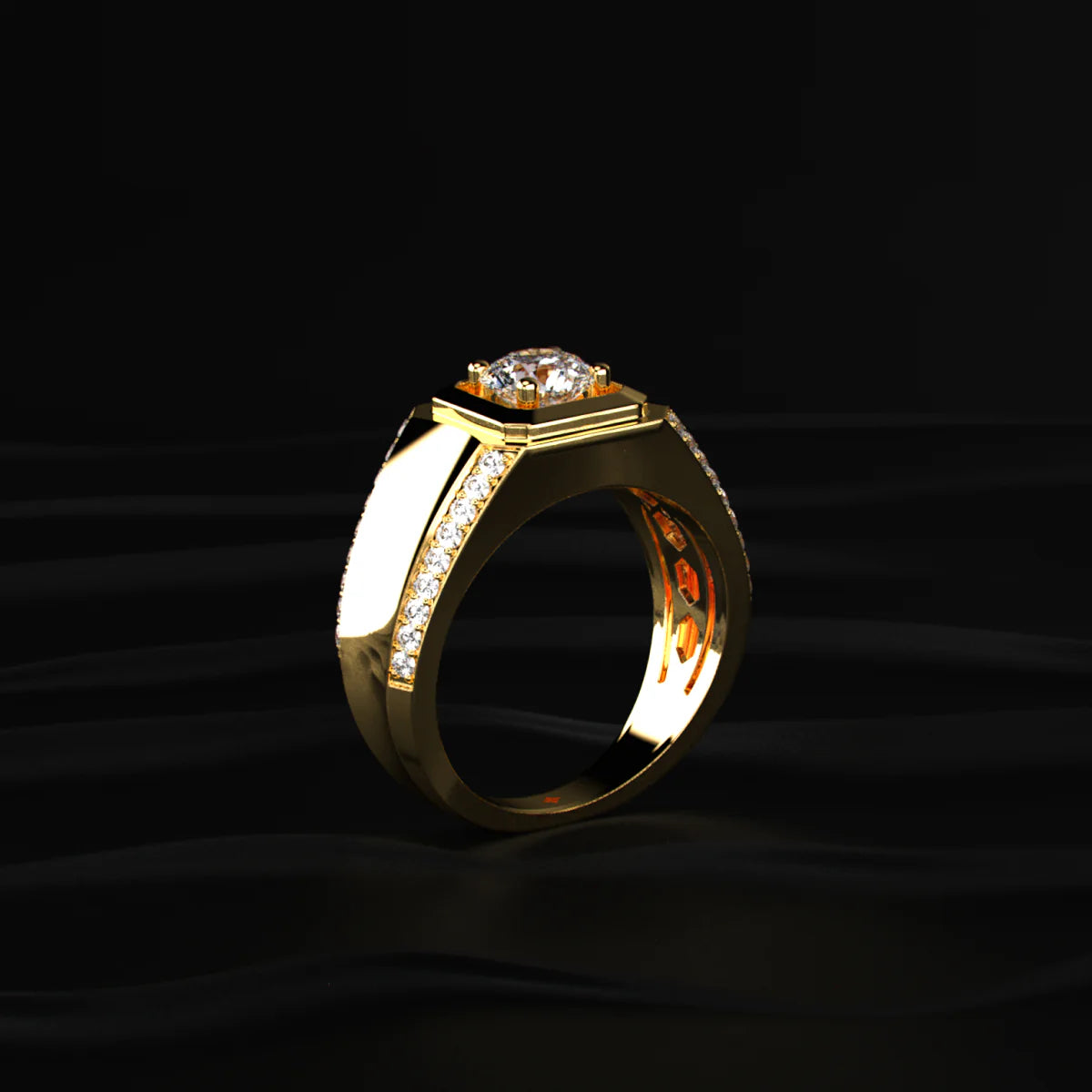 Round Solitaire Men's Ring With Accent Stone | Men’s 925 Sterling Silver Gold-Plated Solitaire Ring | Gift for Men & Boys