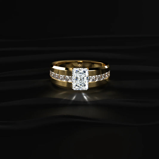 Radiant Cut Diamond Channel Men's Ring | Men’s Radiant-Cut Gold Ring with Channel | Gift for Men & Boys