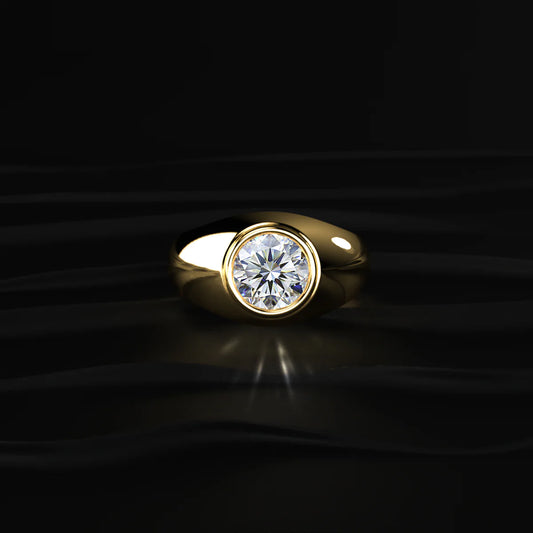 Classic Round Solitaire Flush Setting Ring For Men | Men’s Bezel-Set Solitaire Ring in Gold | Gift for Men & Boys