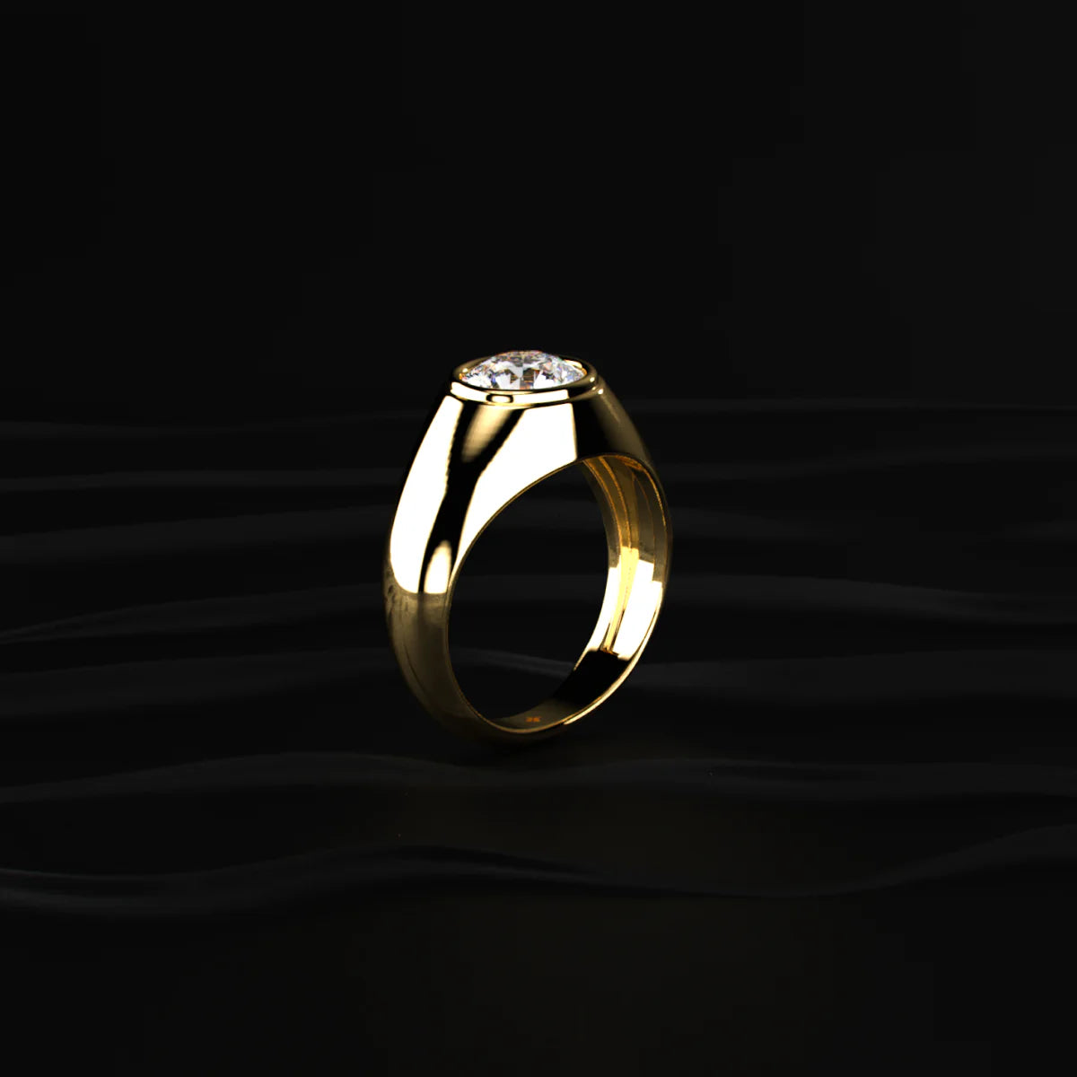 Classic Round Solitaire Flush Setting Ring For Men | Men’s Bezel-Set Solitaire Ring in Gold | Gift for Men & Boys