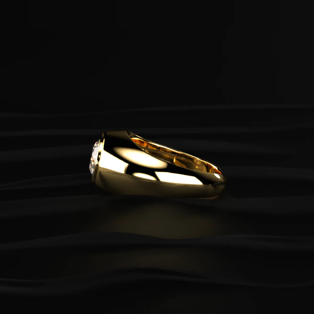 Classic Round Solitaire Flush Setting Ring For Men | Men’s Bezel-Set Solitaire Ring in Gold | Gift for Men & Boys