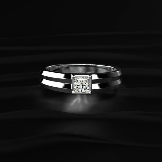 0.50 Ct Princess Men's Diamond Ring | Princess-Cut Solitaire Ring with Dual Band Design