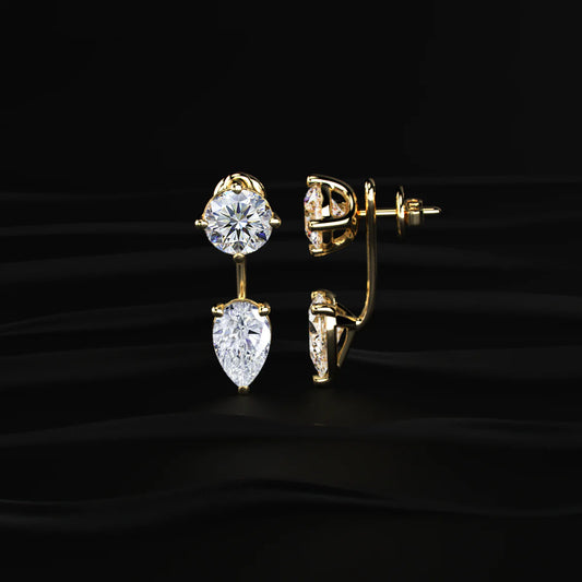 2 in 1 Round And Pear Solitaire Stud & Ear Jacket | Gifts for Women and Girls