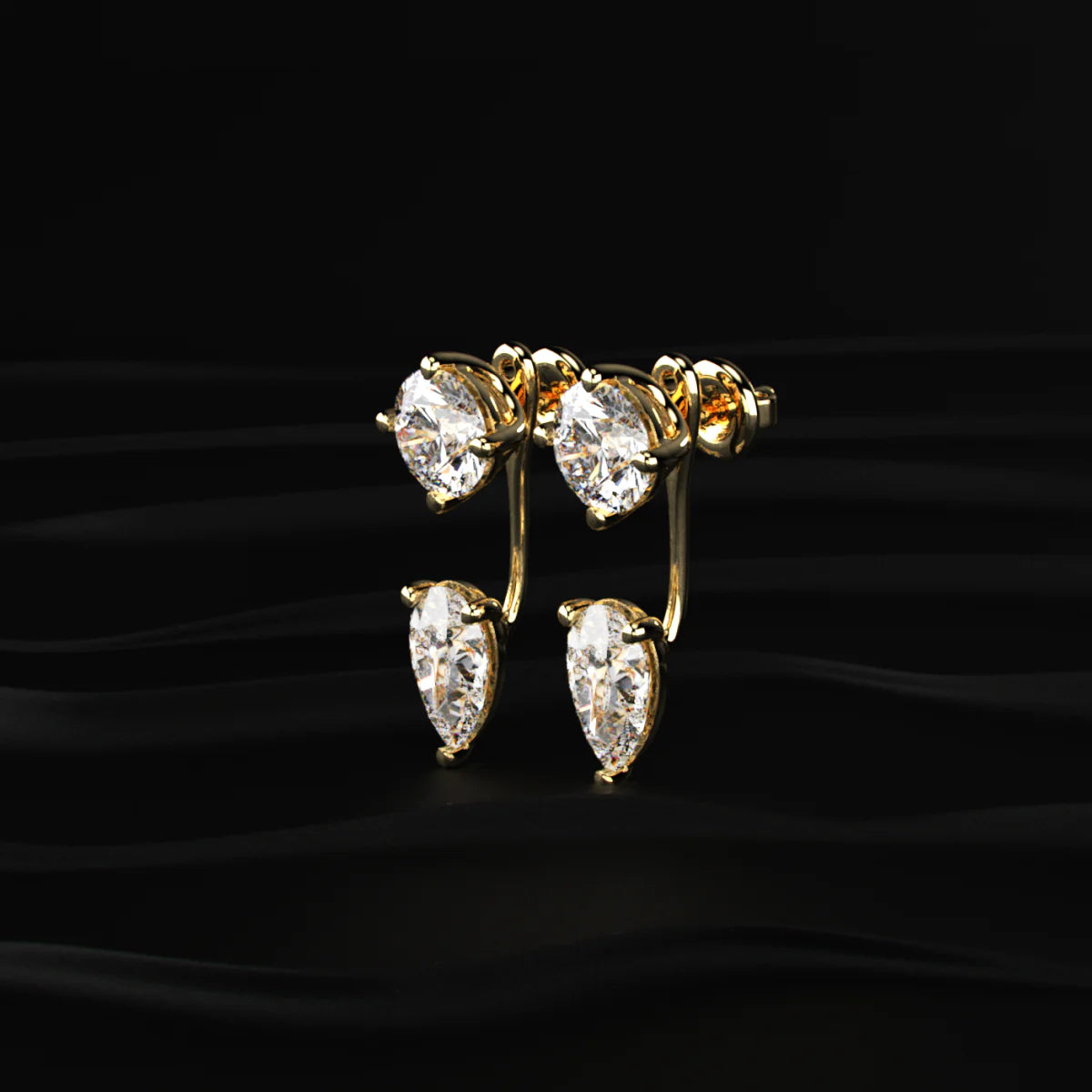 2 in 1 Round And Pear Solitaire Stud & Ear Jacket | Gifts for Women and Girls