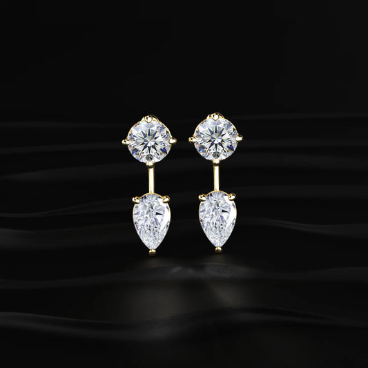 2 in 1 Round And Pear Solitaire Stud & Ear Jacket | Gifts for Women and Girls