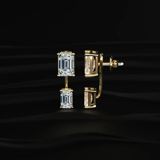 2 in 1 Dual Emerald Solitaire Stud & Ear Jacket | Gifts for Women and Girls