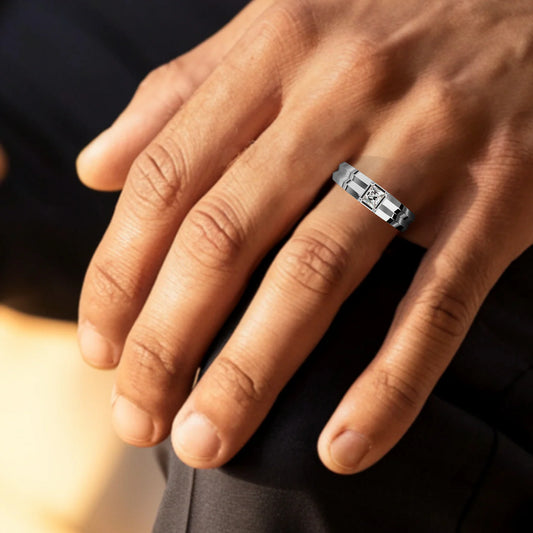 0.50 Ct Princess Men's Diamond Ring | Princess-Cut Solitaire Ring with Dual Band Design